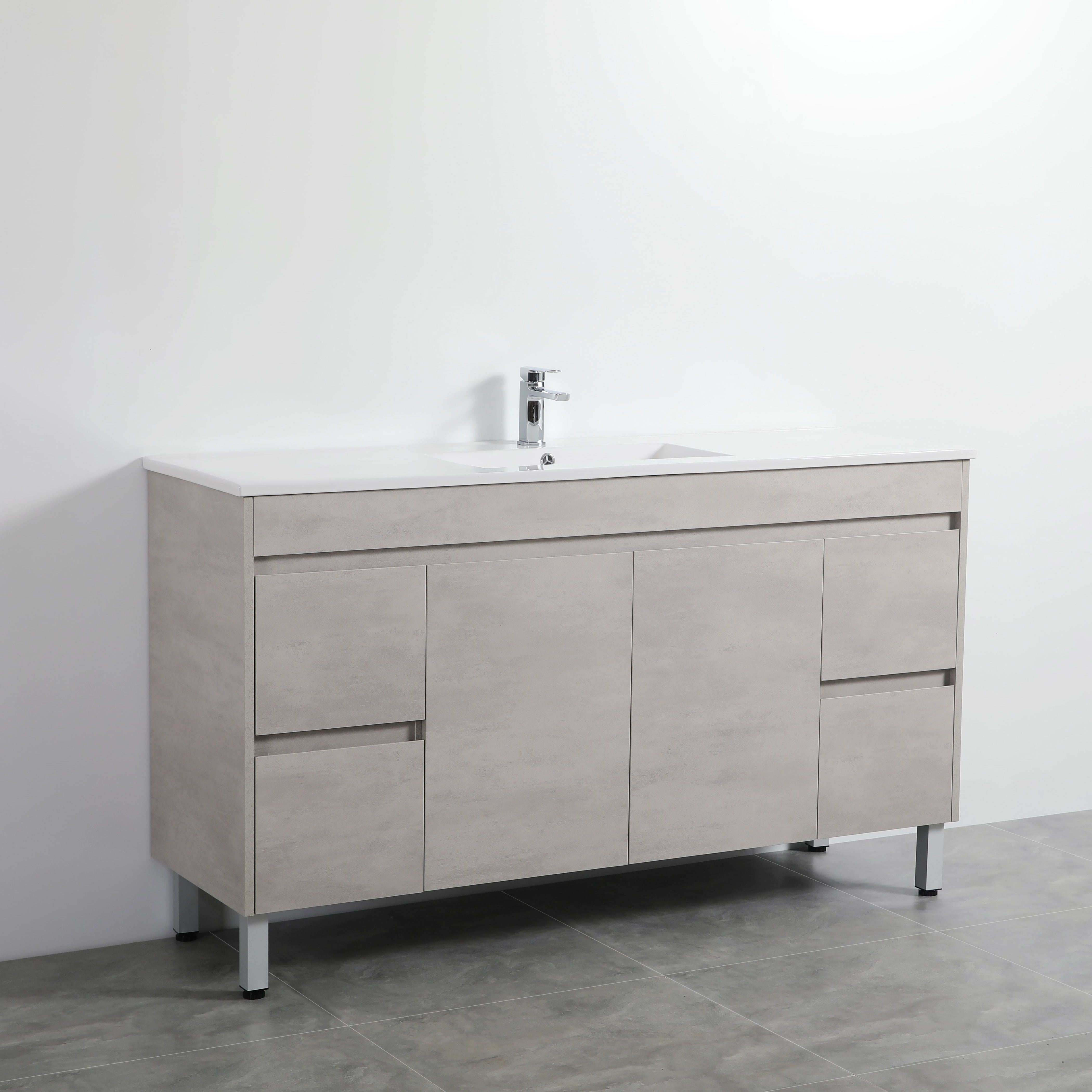 POSEIDON NOVA PLYWOOD CONCRETE GREY 1500MM SINGLE BOWL FLOOR STANDING VANITY