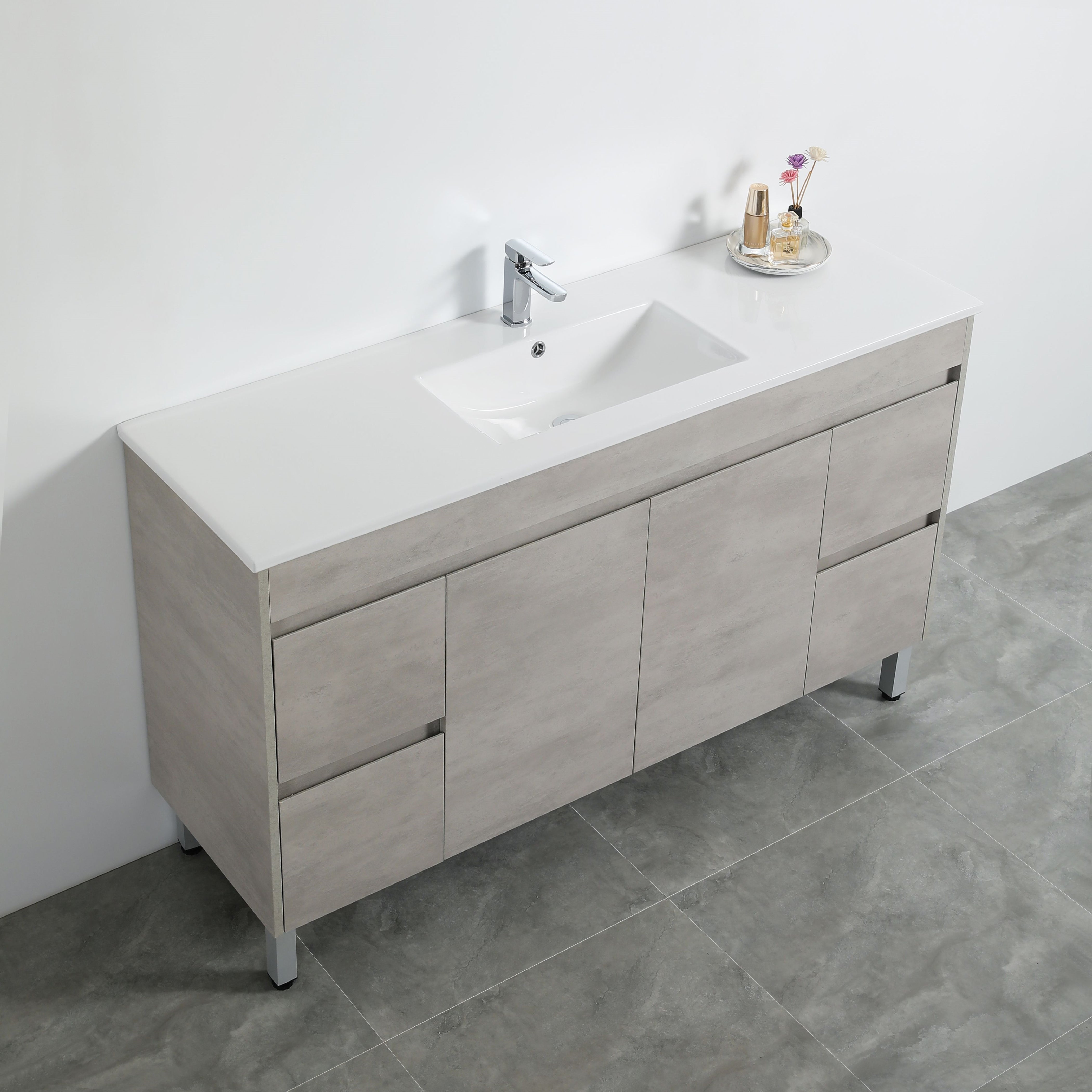 POSEIDON NOVA PLYWOOD CONCRETE GREY 1500MM SINGLE BOWL FLOOR STANDING VANITY