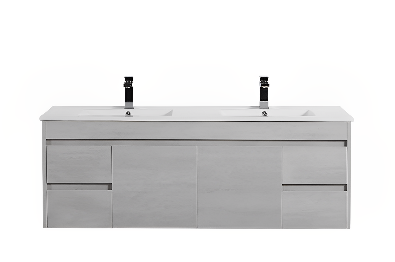 POSEIDON NOVA PLYWOOD CONCRETE GREY 1500MM DOUBLE BOWL WALL HUNG VANITY