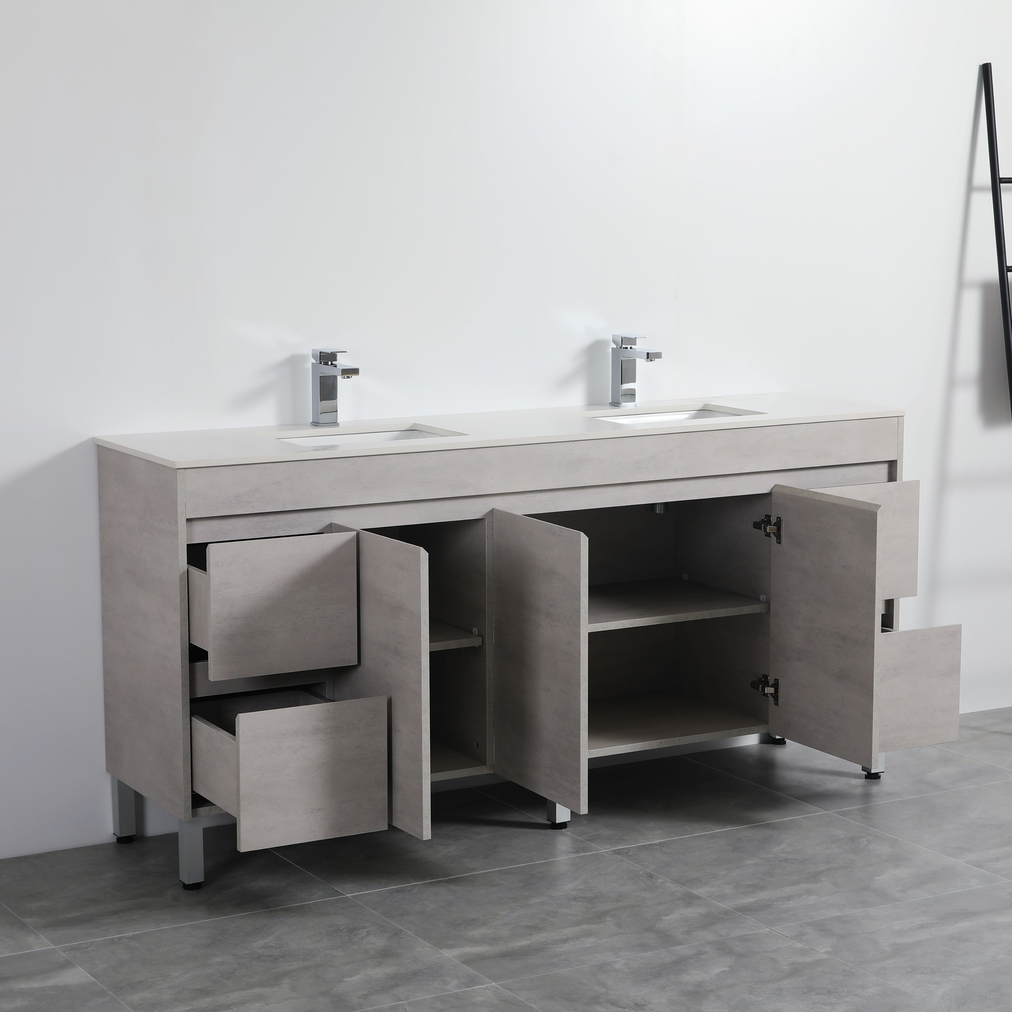 POSEIDON NOVA PLYWOOD CONCRETE GREY 1800MM FLOOR STANDING VANITY CABINET ONLY