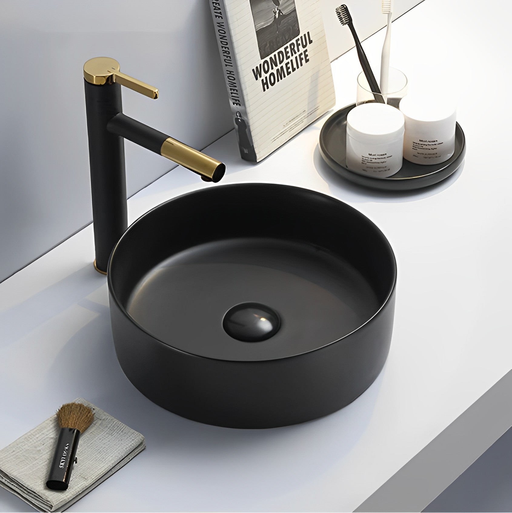 POSEIDON FINE CERAMIC BASIN MATTE BLACK 355MM | Austpek Bathrooms