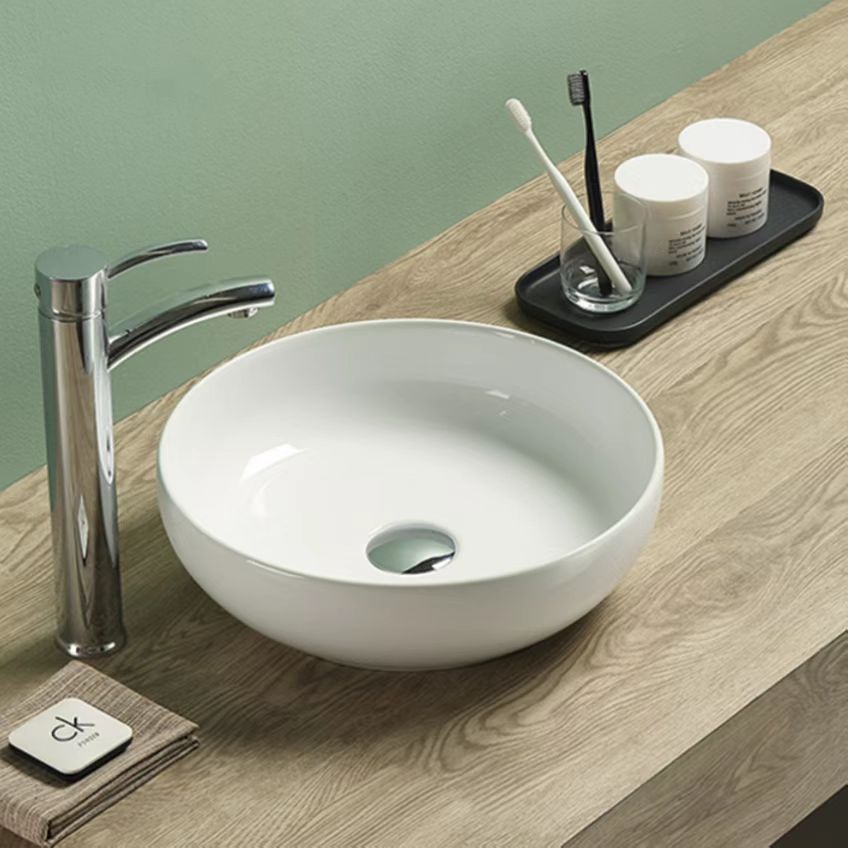 POSEIDON ROUND ABOVE COUNTER CERAMIC ART BASIN GLOSS WHITE 370MM ...