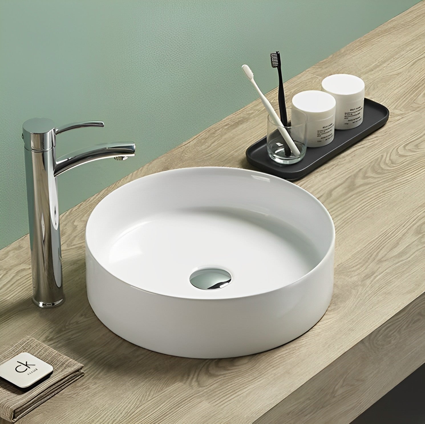 POSEIDON FINE CERAMIC BASIN ULTRA SLIM GLOSS WHITE 394MM