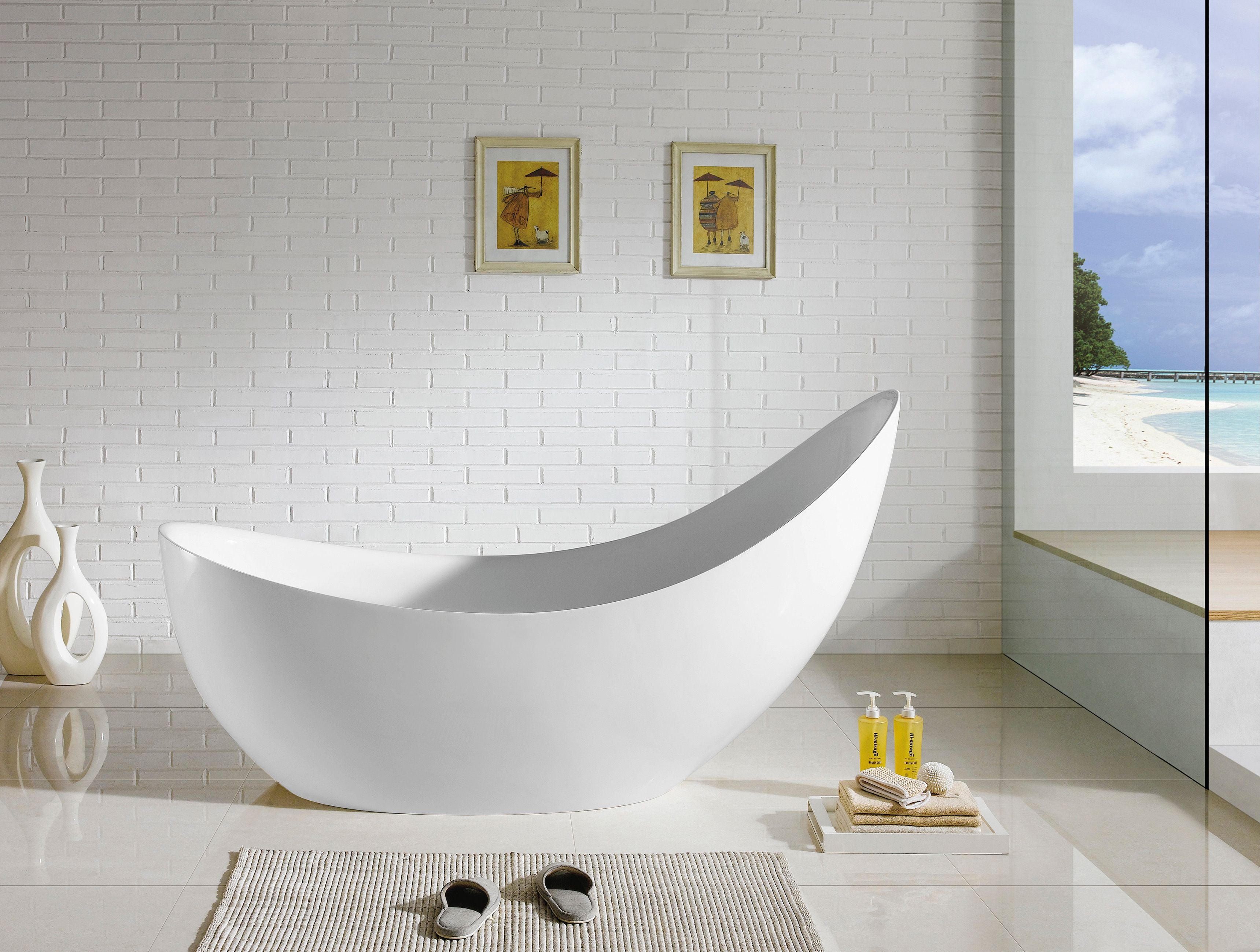 POSEIDON POSH FREE STANDING BATHTUB GLOSS WHITE WITH OVERFLOW (AVAILABLE IN 1500MM AND 1680MM)