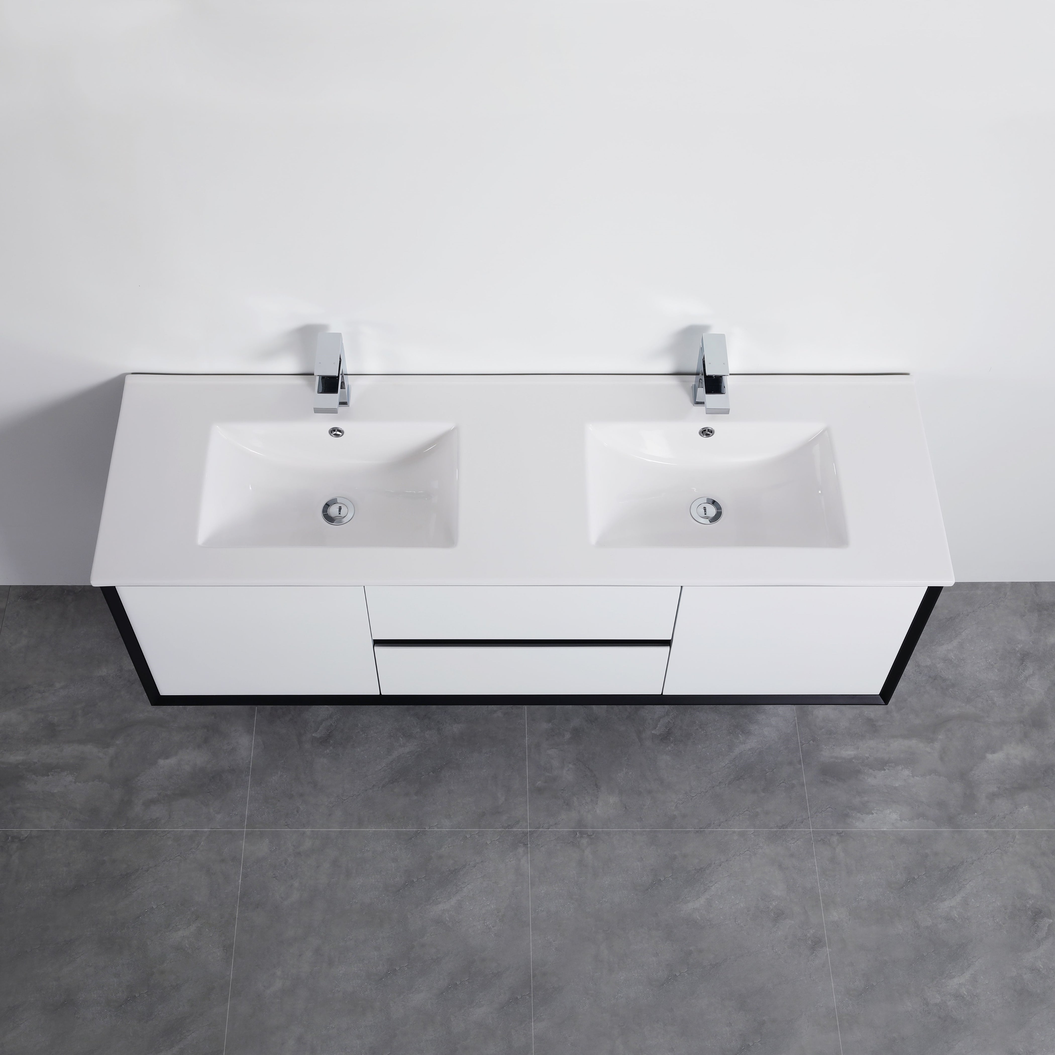 POSEIDON PETRA MATTE WHITE AND MATTE BLACK 1200MM DOUBLE BOWL WALL HUNG VANITY