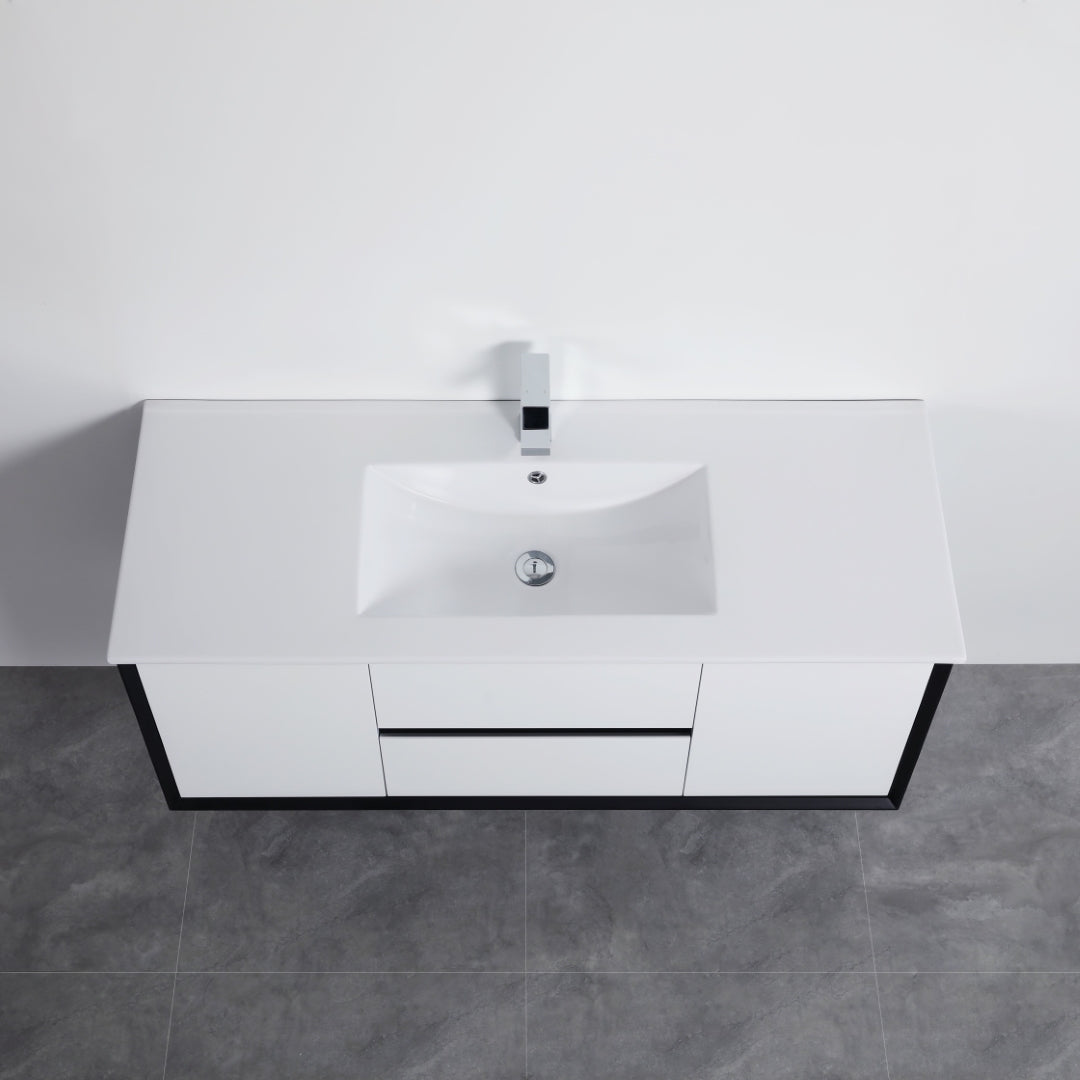 POSEIDON PETRA MATTE WHITE AND MATTE BLACK 1200MM SINGLE BOWL WALL HUNG VANITY