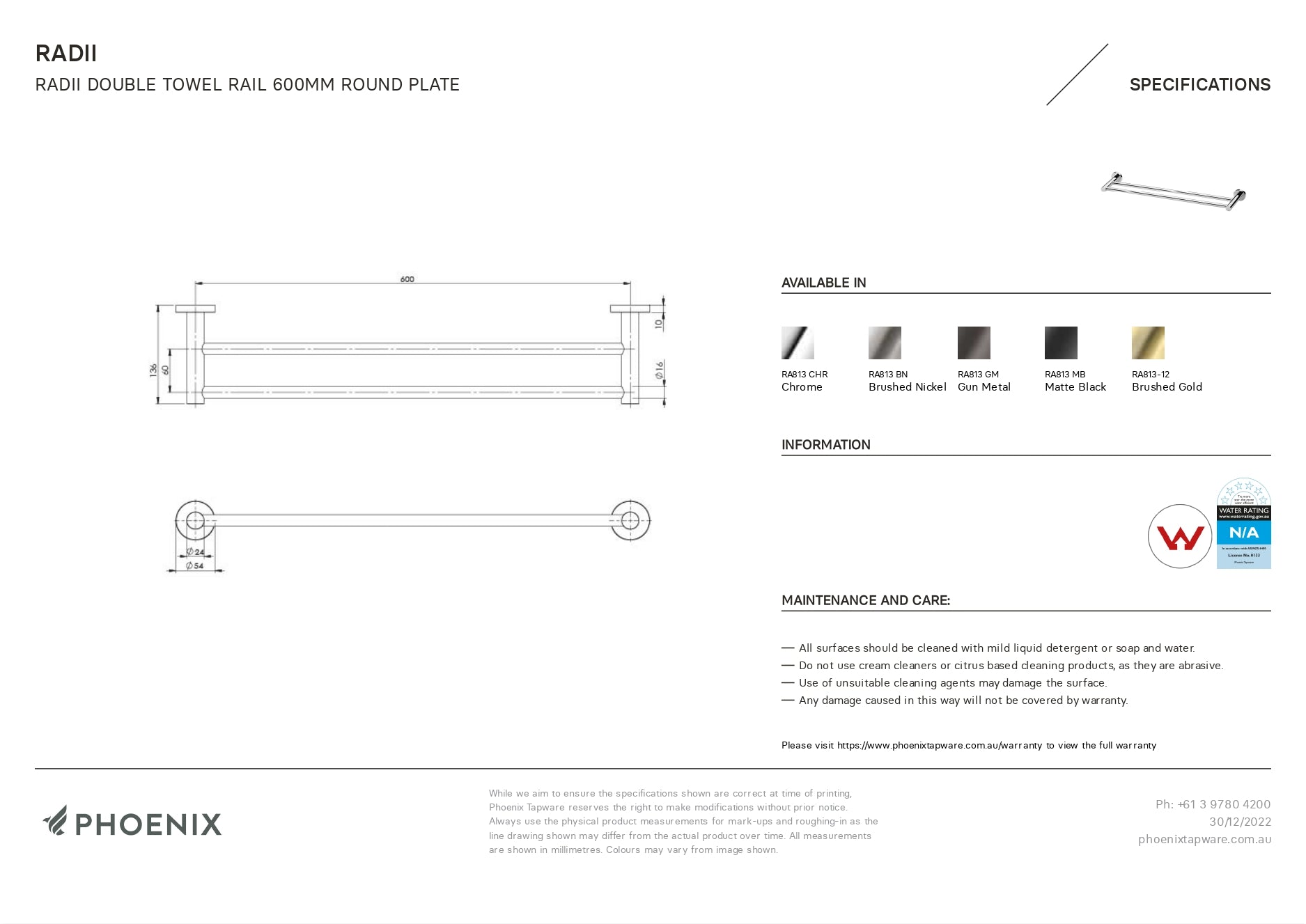 Phoenix radii double online towel rail