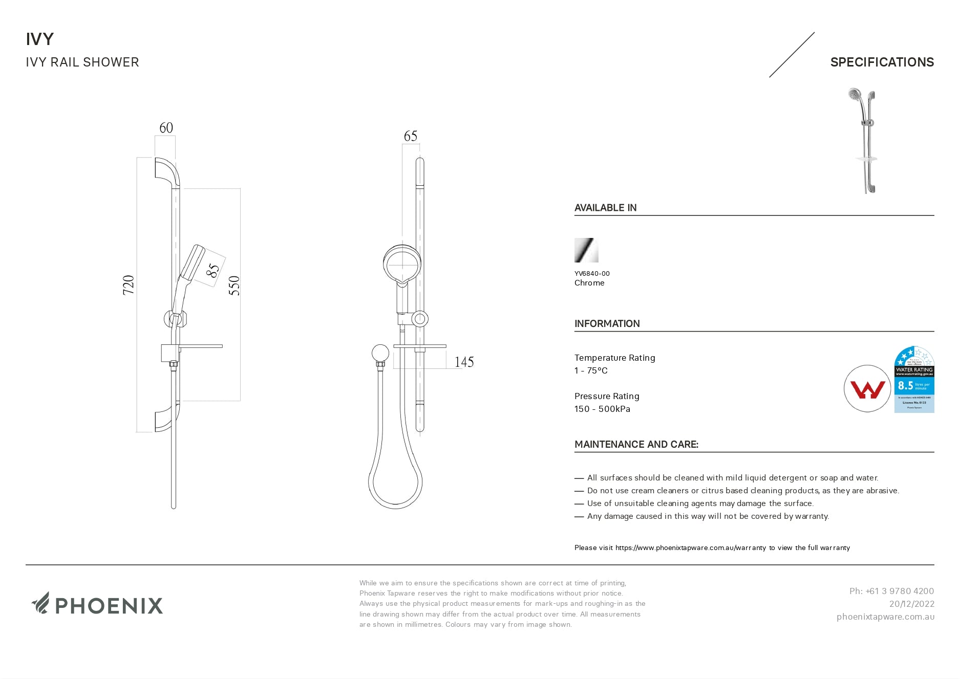 PHOENIX IVY RAIL SHOWER CHROME